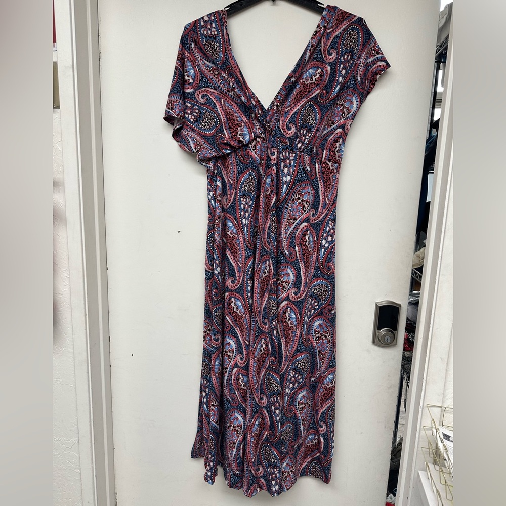24/7 Comfort Apparel Women's Constance Multicolor Paisley Empire Waist Maxi Dres - Picture 2 of 2